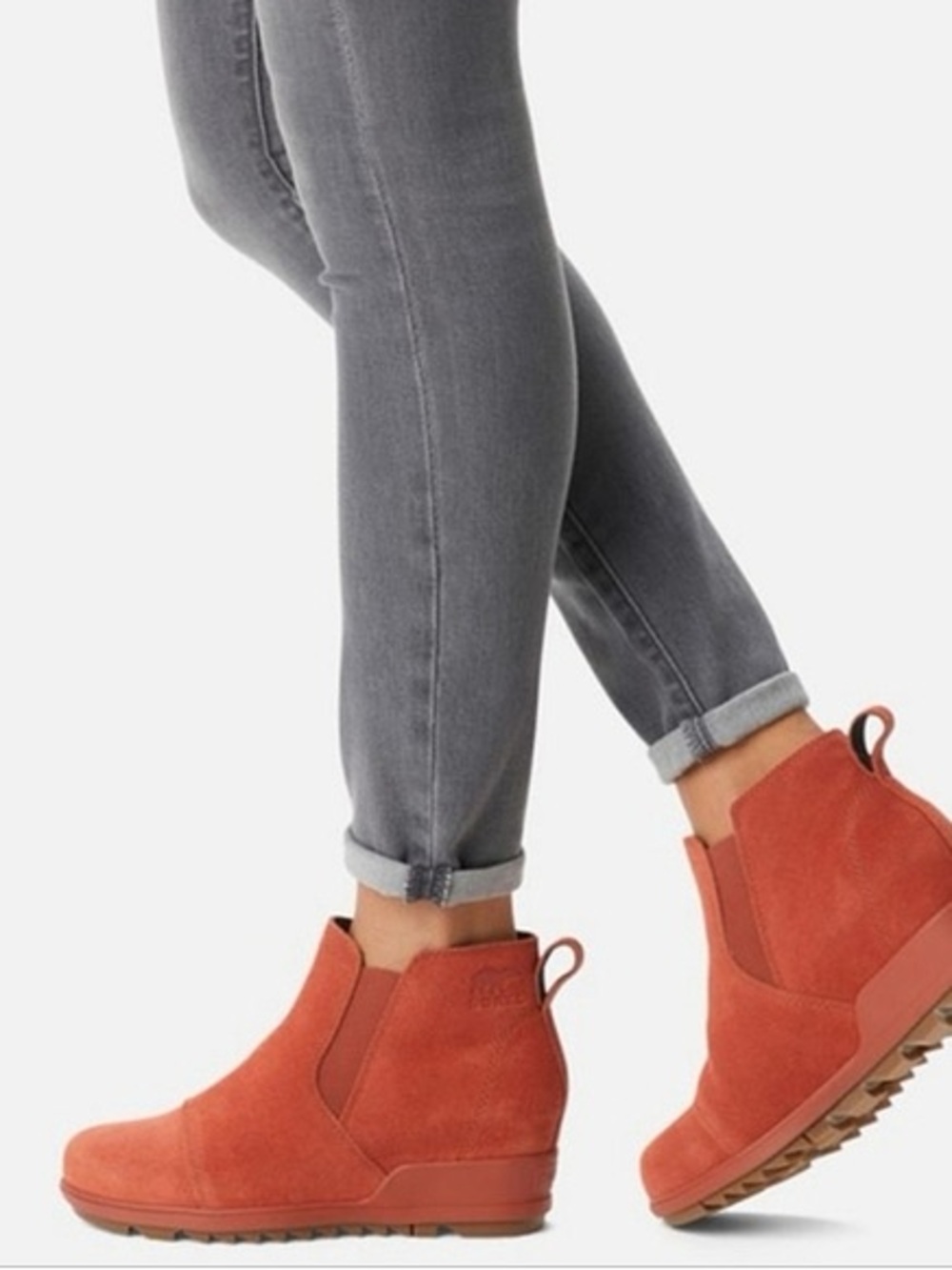 *SOREL* Rust Colored Waterproof Suede Wedge Evie Ankle Pull-On Booties Size 8.5